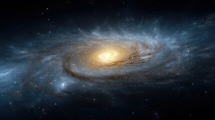Obraz premium Spiral Galaxy in Deep Space with Bright Core and Star Clusters