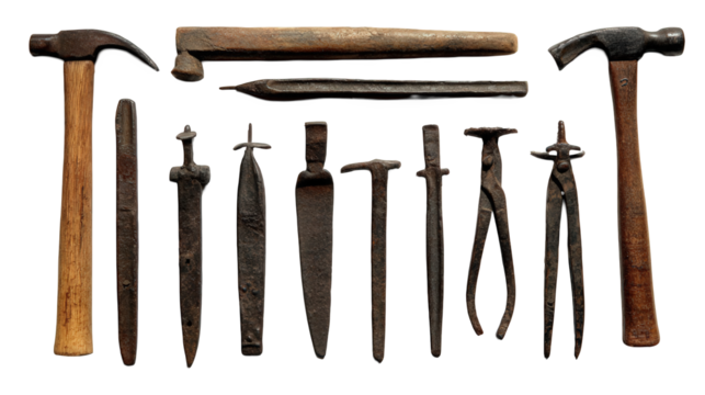Assortment of Vintage Nut Cracking Tools on Black Background