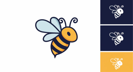 Adorable cartoon bee illustration with wings and stripes for design.