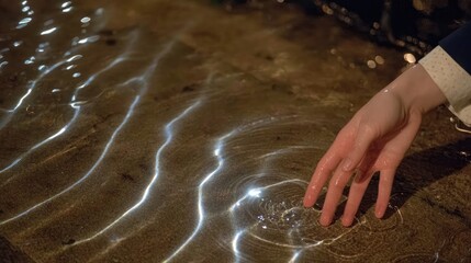 Fototapeta premium Hand Touching Water with Light Reflections