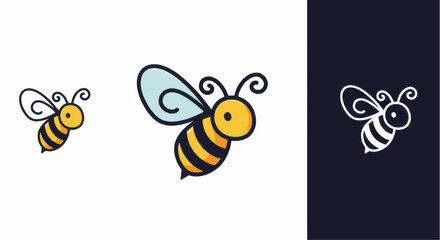 Cute cartoon bee illustration with wings and stripes.