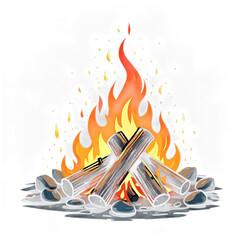 Png 3d illustration of a cozy campfire with burning logs surrounded by rocks on a transparent background transparent background