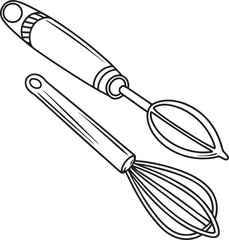 Kitchen whisk, a shiny stainless steel tool with wire loops, isolated on a white background