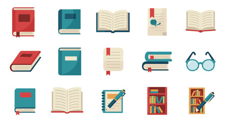 Colorful collection of books and reading accessories in modern flat design