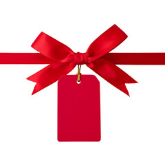 Png 3d illustration of red ribbon and gift tag isolated on transparent background, perfect for presents transparent background
