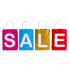 Png 3d illustration of colorful shopping bags spelling the word sale isolated on transparent background transparent background