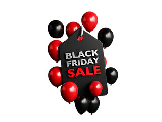 Png 3d illustration of black friday sale promotion with balloons and tag isolated on transparent background transparent background