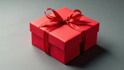 Obraz premium Matte red gift box, simple design, tied with twine , holiday gift, red box, natural