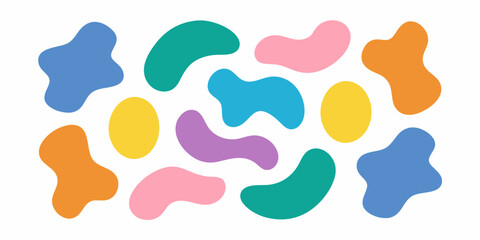 Abstract organic shapes in bright pastel colors on a white background