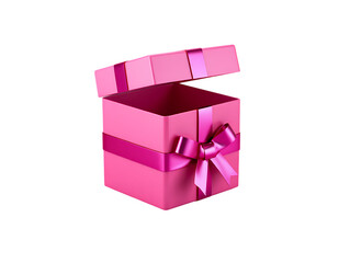 Png 3d illustration of open pink gift box with ribbon and bow isolated on transparent background transparent background