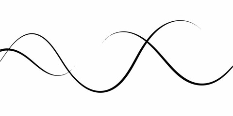 Abstract black and white sine wave lines intersecting on a clean white background