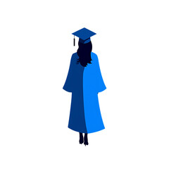 Png 3d illustration of graduate in blue gown and cap isolated on transparent background, back view transparent background