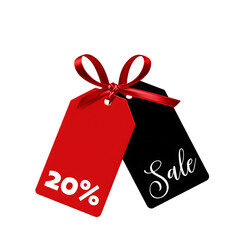 Png 3d illustration of sale tag with 20 discount and a red ribbon isolated on transparent background transparent background