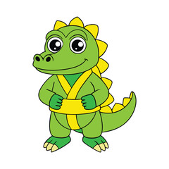 A cartoon alligator in a karate uniform, Funny alligator cartoon characters wearing karate uniform