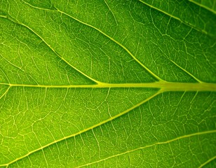 Close-up view of a vibrant green leaf's intricate vein structure
