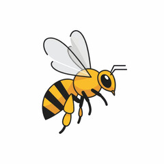 Cartoon Bee Illustration with Yellow and Black Stripes and Transparent Wings.
