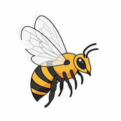 Cartoon Bee Illustration with Yellow and Black Stripes and Transparent Wings 1.