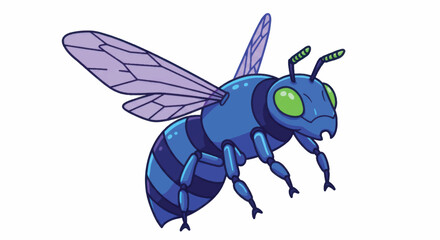 Cartoon Blue Bee in Flight.