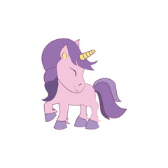 Funny magical unicorn with rainbow mane. Vector cartoon character illustration.