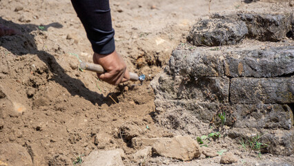 The excavation of Tondowongso temple. This historical site is estimated to date from the 11th or 12th century and is located in Kediri, East Java.
