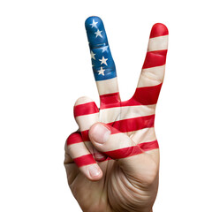 Png 3d illustration of hand making peace sign with american flag isolated on transparent background transparent background