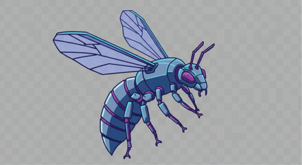 Futuristic blue robotic wasp insect illustration in flight.