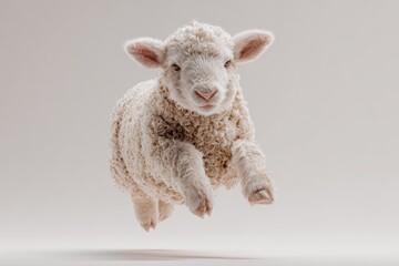 Fototapeta premium Fluffy lamb in mid-air leap