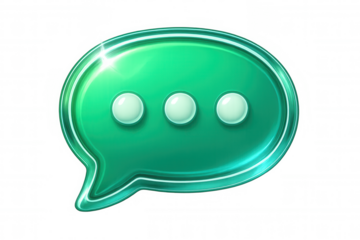Elegant green chat bubble with three dots showing typing status appears on a clear background, ideal for messaging and communication graphics