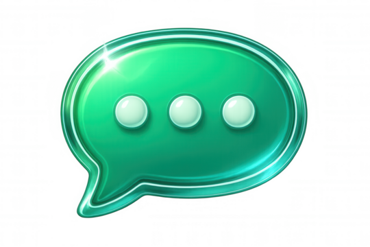 Elegant green chat bubble with three dots showing typing status appears on a clear background, ideal for messaging and communication graphics - Powered by Adobe