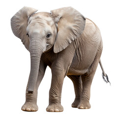 Obraz premium A massive African elephant with large ears and prominent tusks is isolated on a white background