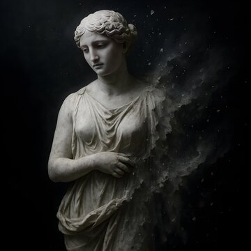 Ethereal Female Statue Disintegrating into Dust