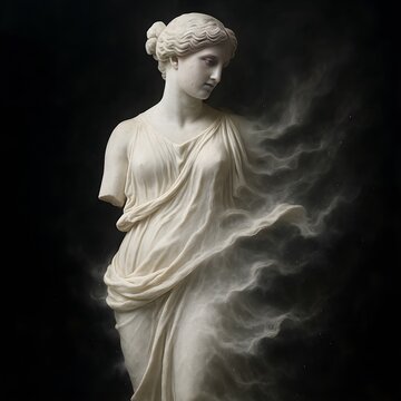 Ethereal Female Statue Disintegrating into Dust