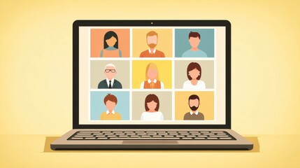 Pixel Art Video Conference on Laptop Screen