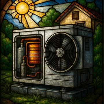 Heat pump stained glass window