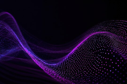 Abstract wave of glowing purple and pink dots on dark background - Powered by Adobe