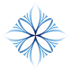 Abstract texture fantasy snowflake. Blue diagonal square design element. Monochrome gradient blue vector illustration. Winter holiday greeting card