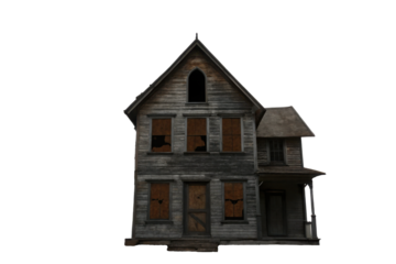 Abandoned Gothic House with Broken Windows and Haunted Atmosphere