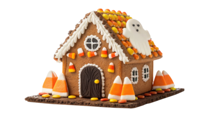 Halloween Gingerbread House with Candy Corn, Ghost Icing, and Festive Edible Decor