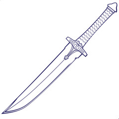 Detailed Line Art Vector Icon of Fantasy Dagger Sword • Retro Modern Graphic Design Illustration Set, Abstract Shape Element Background