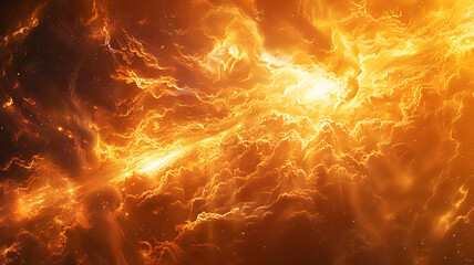 Obraz premium Vibrant golden orange cosmic energy abstract background, depicting a swirling celestial nebula with glowing ethereal light and warm hues.