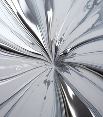  Shiny silver paint splash spreading on a smooth marble slab.