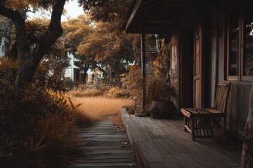 Rustic wooden porch in a garden