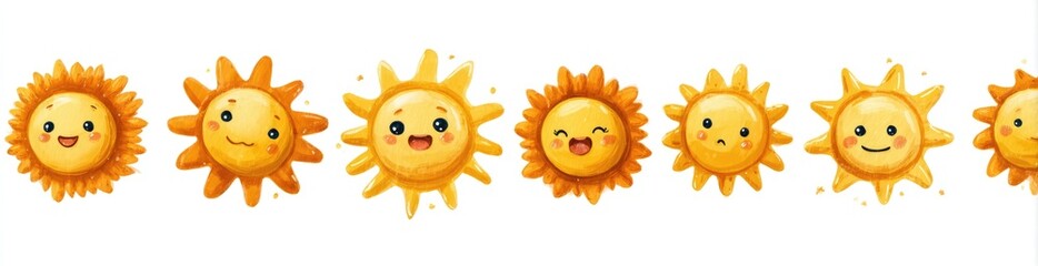 Cute cartoon suns with different expressions