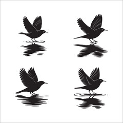 Obraz premium A set of black vector silhouettes of flying birds, including eagles, hawks, and doves, perfect for a tattoo or nature illustration design