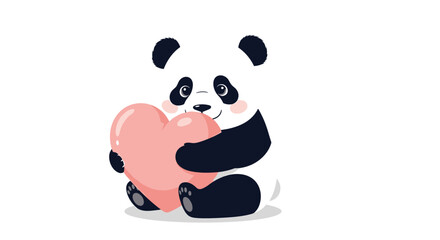 Naklejka premium Adorable panda hugging a pink heart, perfect for Valentine's Day cards and loving designs