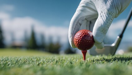 Close-up of golfer placing golf ball