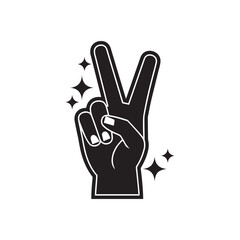 Obraz premium A black and white vector illustration of a stylized hand making a peace sign.