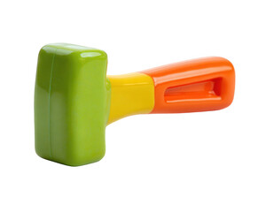 Bright Green and Orange Plastic Toy Hammer on Transparent Background