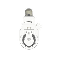 Lighting Fixture Installation Steps with Rotation Arrow Socket Adapter on White Background