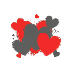 Red and Gray Hearts in Brush Strokes on a White Backdrop Romance and Passion Symbol for Valentine's Day Decoration
